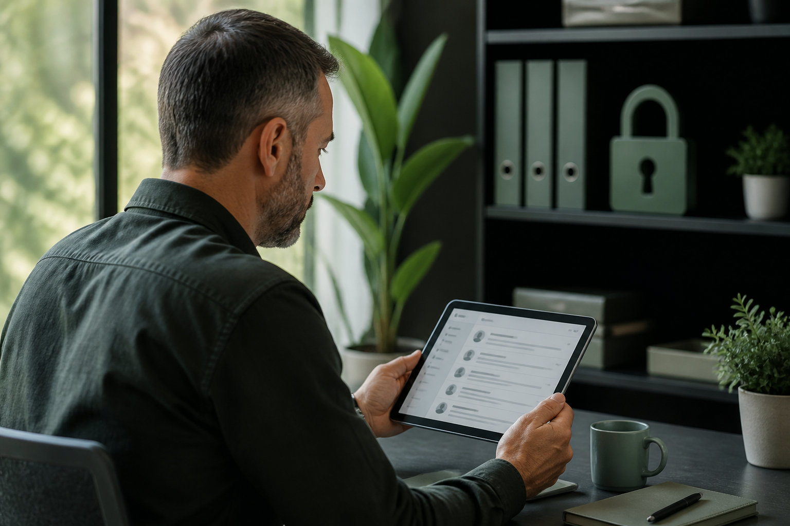 A person reviewing emails on a tablet, symbolising the importance of Google Vault retention for Australian businesses and compliance with data security.