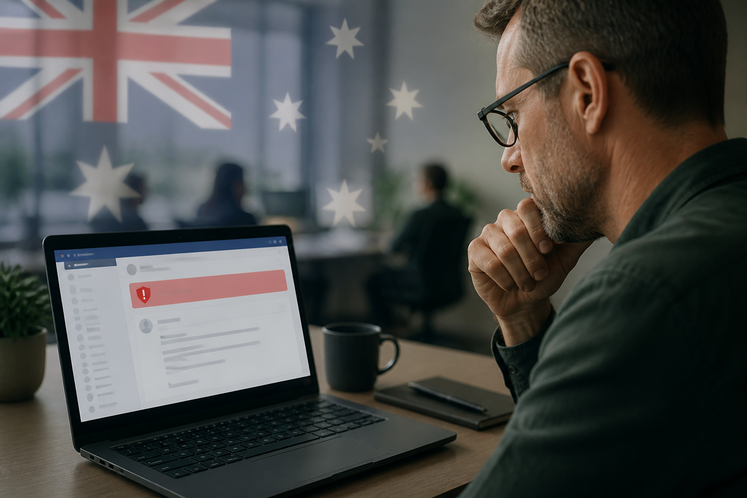 A person viewing an email in Microsoft 365 with a clear external sender warning banner, illustrating enhanced Microsoft 365 email security for Australian small business.